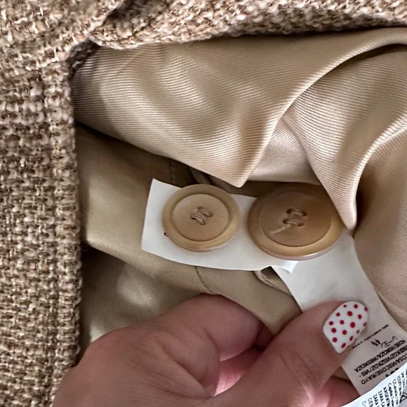 Zara 2000s Y2K Tweed Tan Blazer Faux Fur Collar Wool Blend Women’s 6 Academia - Picture 9 of 10